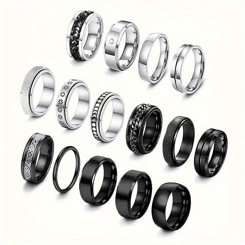 5pcs Men's 316 Stainless Steel 316 ring set - rotatable design multifunctional ring set, fashionable and trendy, ring set, birthday gift for boyfriend, husband and brother