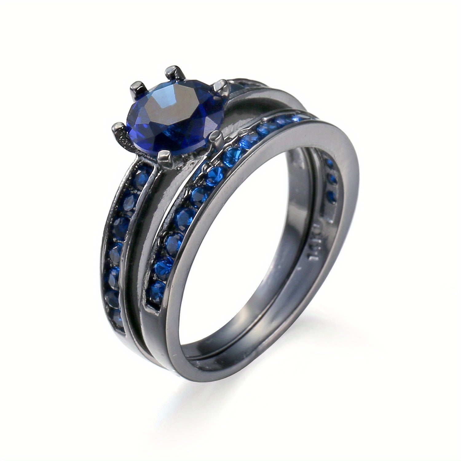 Women'S Stainless Steel Double-Layer Ring with Blue & Clear Cubic Synthetic Zirconia Stones - Rotatable Mood Rings, Elegant Minimalist Jewelry Gift Box for Birthdays, Christmas, Halloween, Baptism - Durable Tarnish-Resistant Affordable Luxury Accessory,