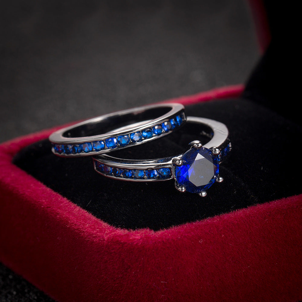 Women'S Stainless Steel Double-Layer Ring with Blue & Clear Cubic Synthetic Zirconia Stones - Rotatable Mood Rings, Elegant Minimalist Jewelry Gift Box for Birthdays, Christmas, Halloween, Baptism - Durable Tarnish-Resistant Affordable Luxury Accessory,
