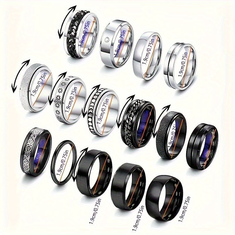 5pcs Men's 316 Stainless Steel 316 ring set - rotatable design multifunctional ring set, fashionable and trendy, ring set, birthday gift for boyfriend, husband and brother