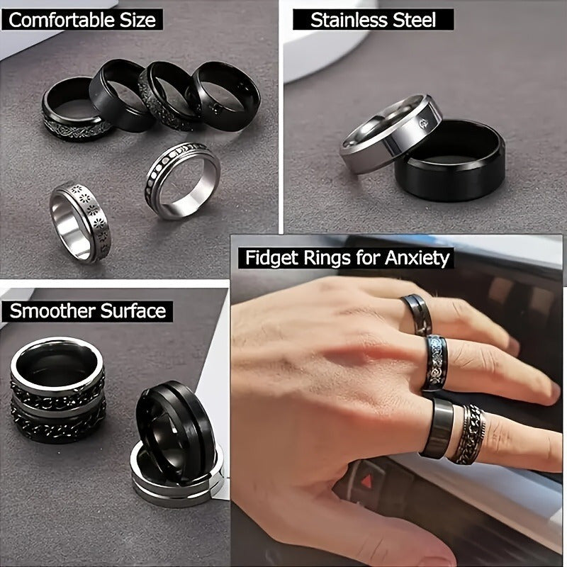 5pcs Men's 316 Stainless Steel 316 ring set - rotatable design multifunctional ring set, fashionable and trendy, ring set, birthday gift for boyfriend, husband and brother